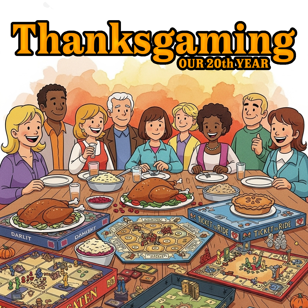 A group of people around a turkey and games